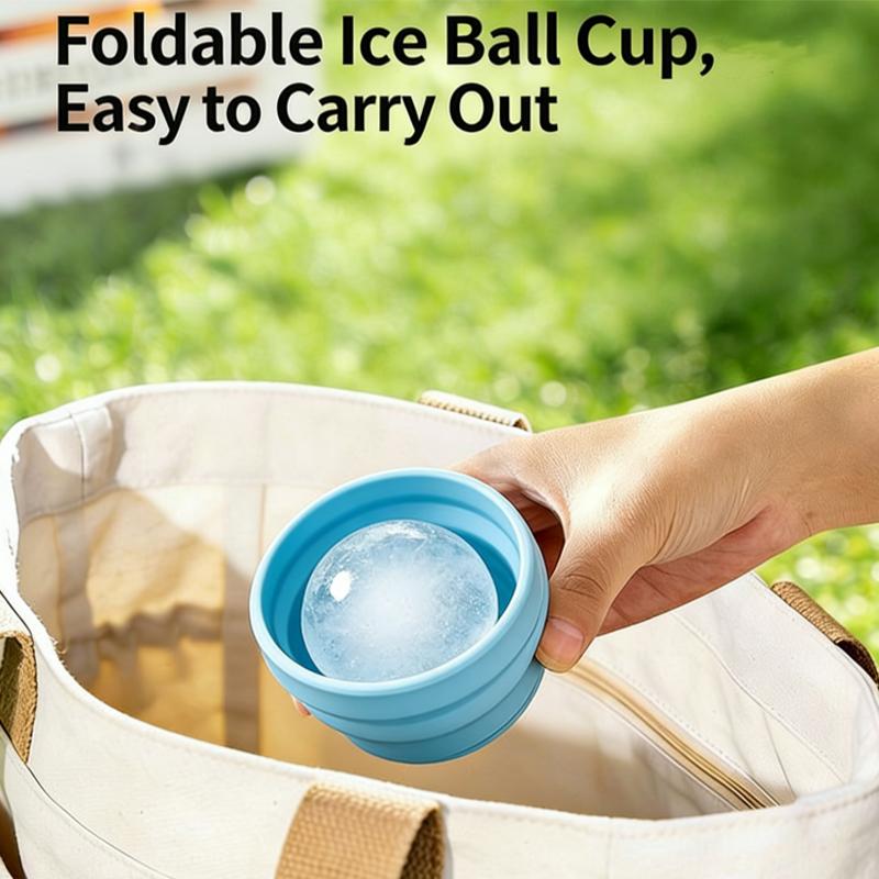 2026New Portable Foldable Ice Ball Cup With Built-In Straw Food-Grade Silicone Ice Maker Mold Summer Outdoor Travel Tumbler