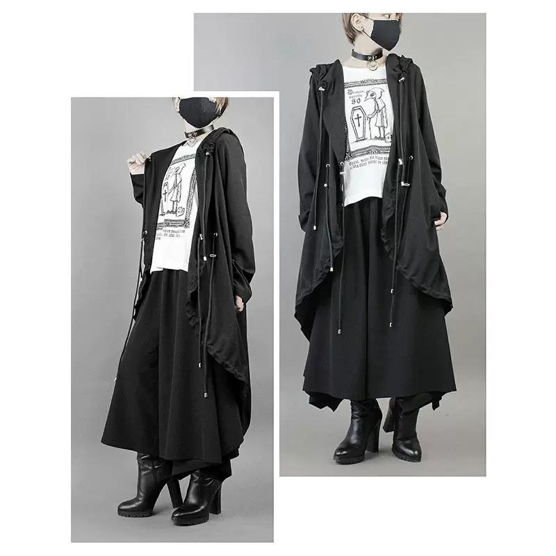 2025 Hip Hop Punk Trench Coat Hooded Cloak Men Women Harajuku Casual Long Jacket Gothic Vintage Gabardina