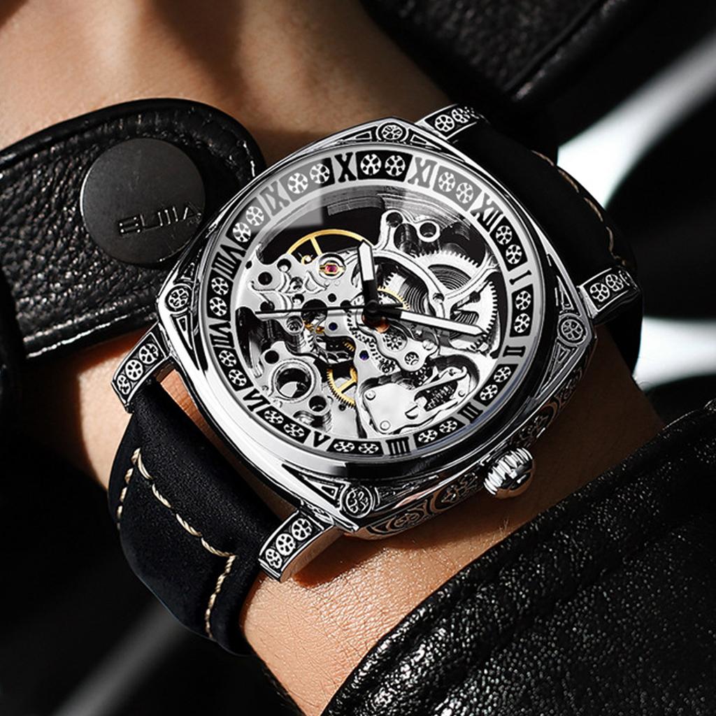 M28 New Trendy Men Watch Night Light Waterproof Carved Flower Mechanical Watch Cool Clock Giftwatches for Man