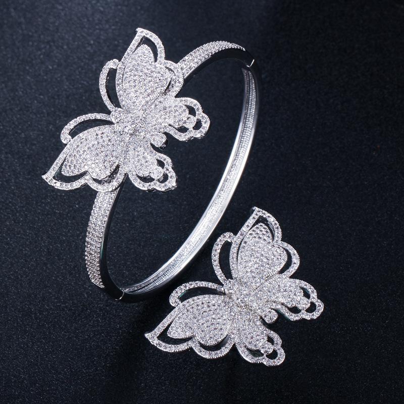 Ki0075 Micro-Inlaid Zircon Set, High-End Full Diamond Butterfly Ring Bracelet Two-Piece Set