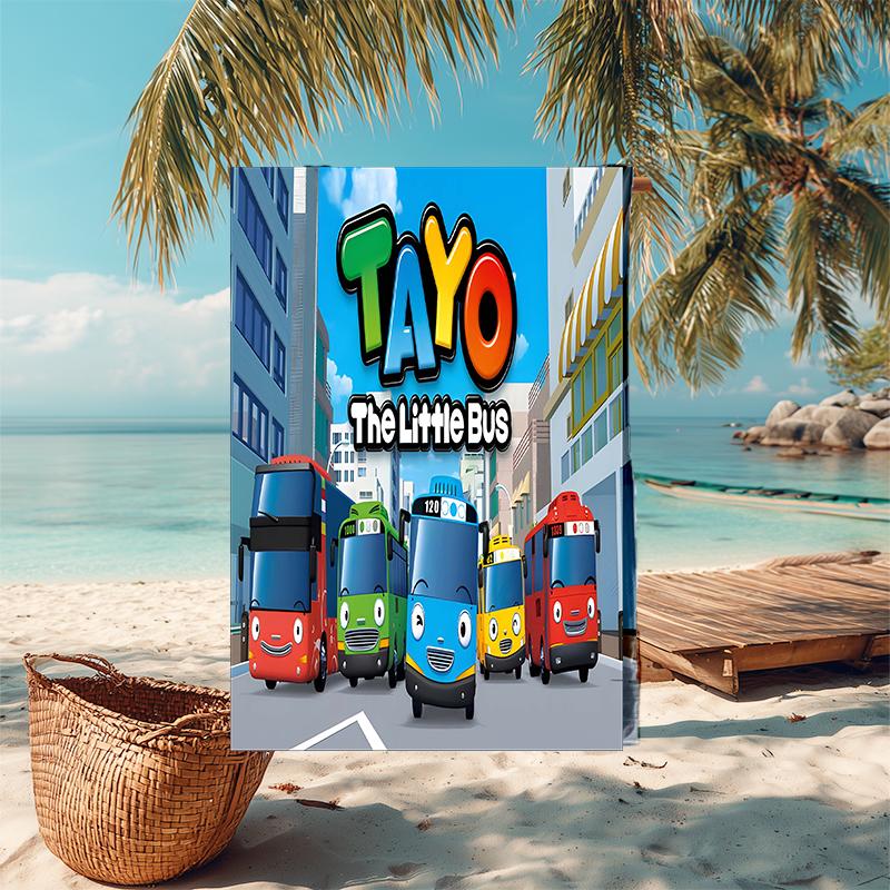 1pc Tayo The Little Bus1 Beach Towel, Comfortable and Thick, and Swimming/Bath/Picnic/Camping Towel, Suitable for Seaside Beaches