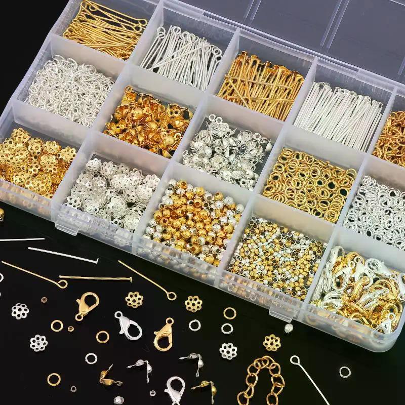 Kit de Inicio para Fabricación de Joyería de 1260 Piezas/Set Pendientes Collar Componentes Cuentas DIY Accesorios para Joyería Adecuado Para Adultos y Principiantes