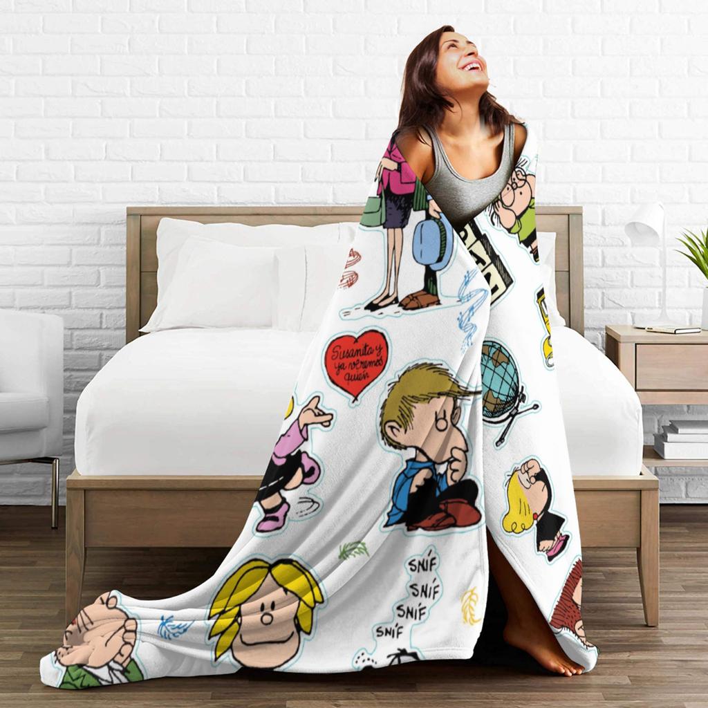 Mafaldas Characters Fleece Throw Blanket Cartoon Blankets for Home Travel Warm Bedspread,