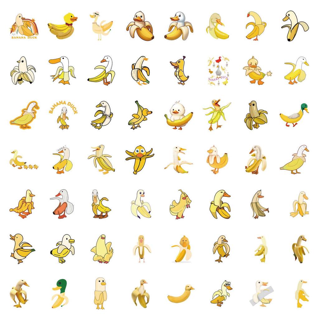 55 Waterproof Cartoon Banana Duck Stickers for Decorating Stationery, Cups, and Computers