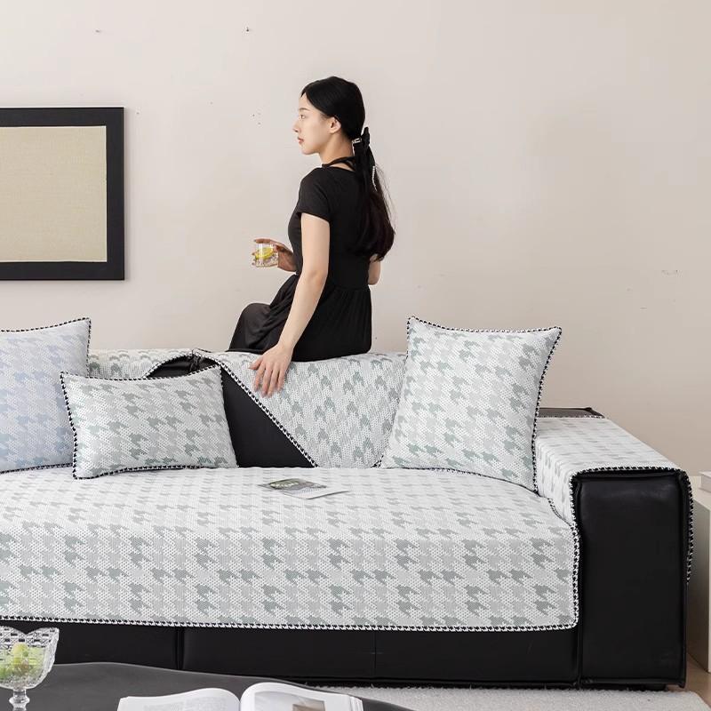 Funda   Summer Home Cool Feeling Slipcover Non-slip Ice Silk Houndstooth Sofa Cushion Couch Sofa Cover