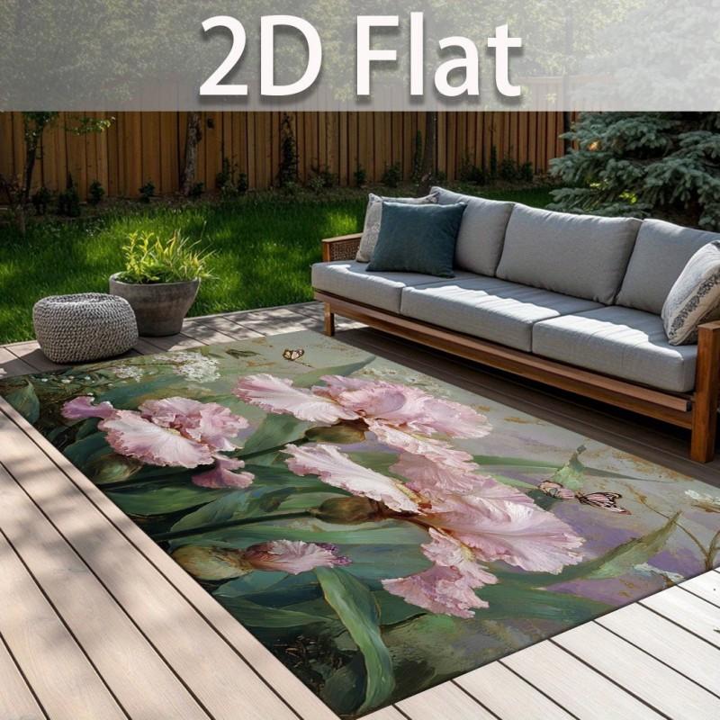 Area Carpet Rug Hibiscus Non Slip Flower Washable Impressionist Oil Painting Tropical Floral Summer Balcony Courtyard Decor