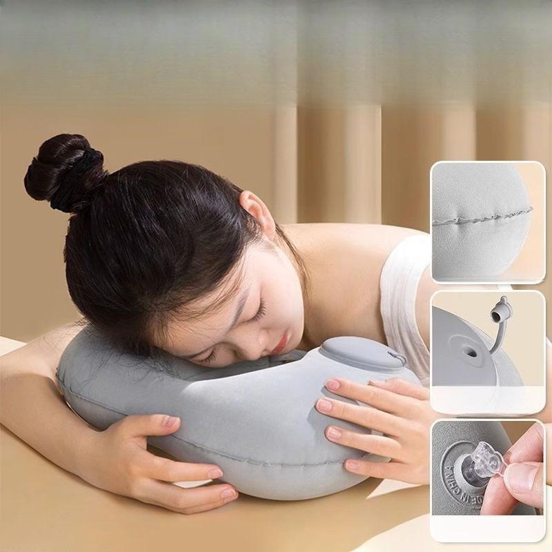 Inflatable Foldable Compression Pillow, Portable Neck Support Pillow for Traveling By Car and Bullet Train