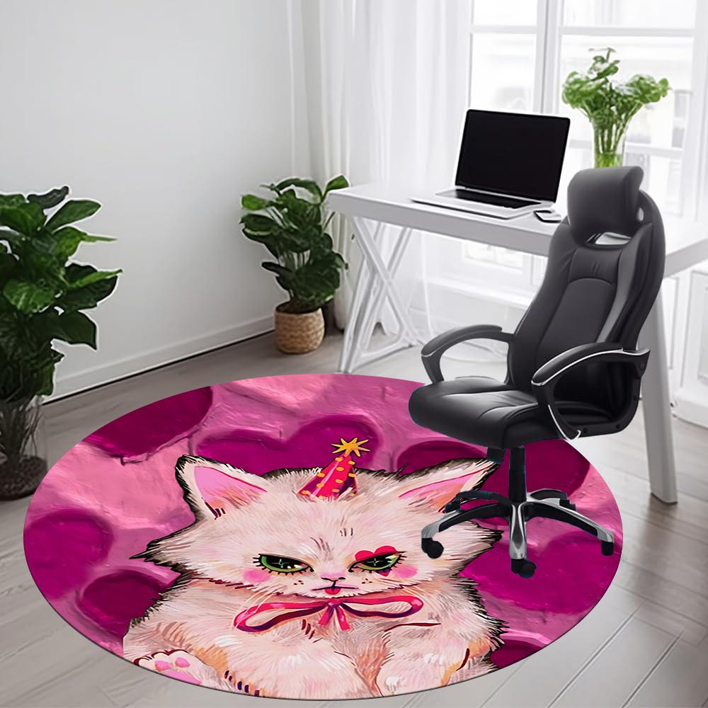 

1pc Kitty Party Office Round Area Rug, Indoor Mat Suitable ForOffice, Under Office Chairs Bedroom Living Room Home Decor, Room Deco u20 80cm by 80cm