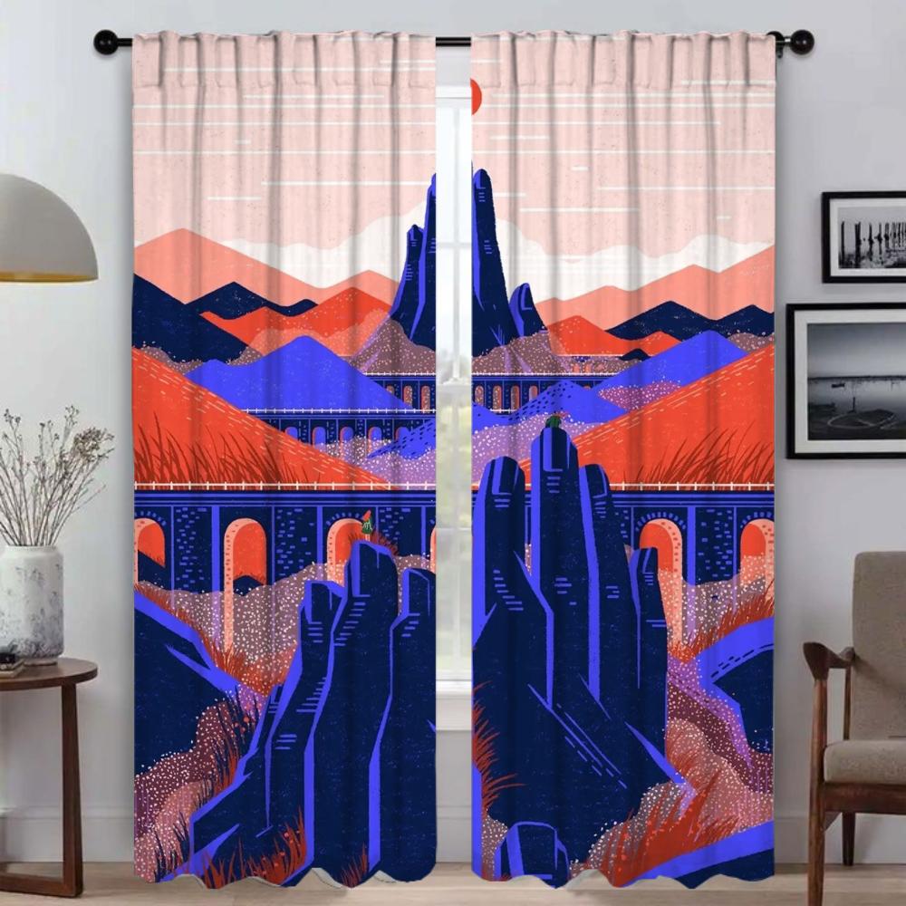 Mountain Art Home Interior Curtains for Living Room Blackout Curtain Shades Partition Tulle for Bedroom Halloween Decoration