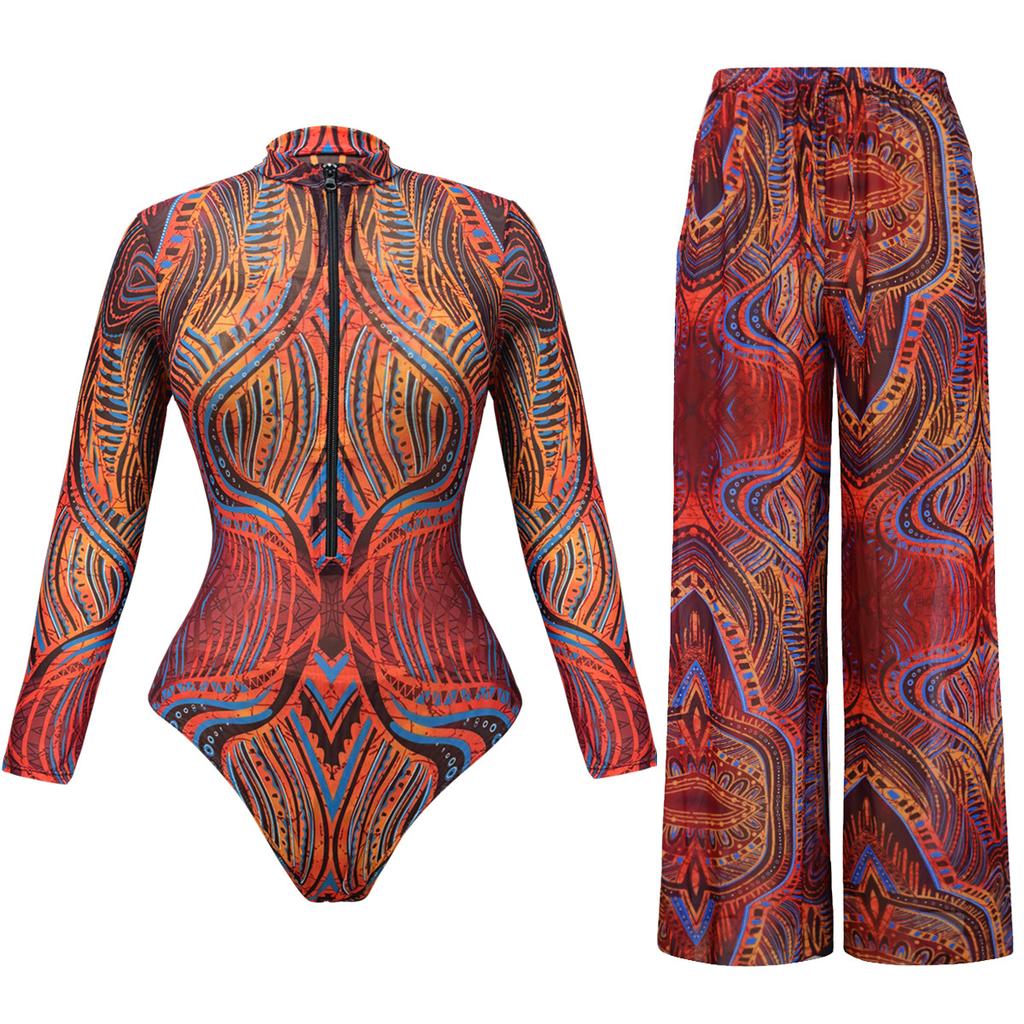 Intelligenter Badeanzug Russischer Stil Damen Sonnenschutz Einteiliger Badeanzug mit langen Hosen