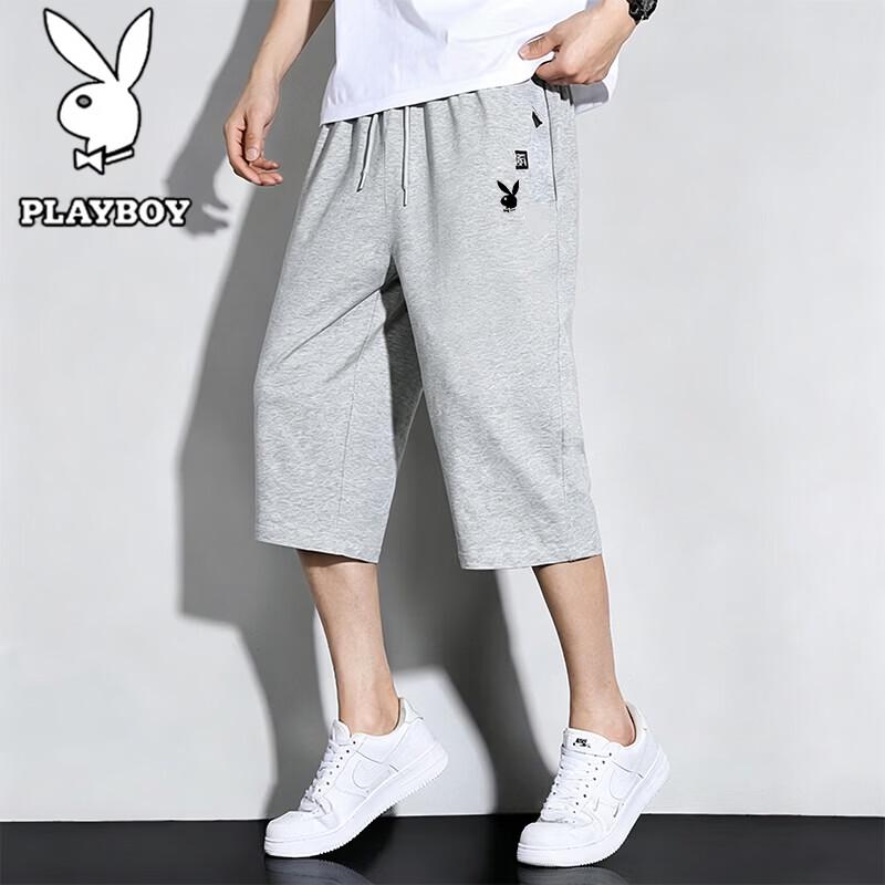 PLAYBOY Men s Summer Pure Cotton Loose Fit Cropped Pants 2XL
