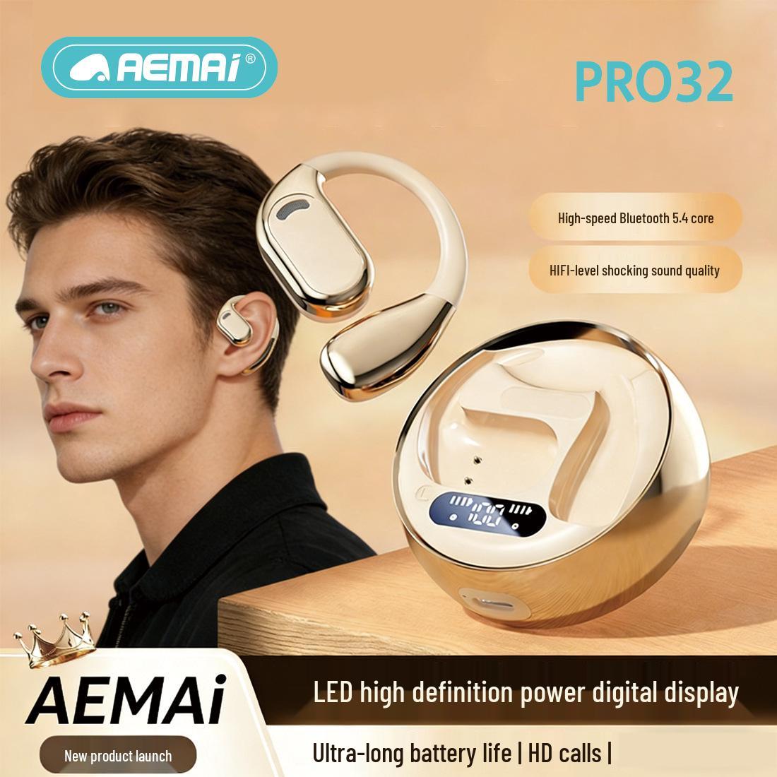

Aemai Open-Type Bluetooth Earphones Air/Bone Conduction Ear-Hook for Sports and Calls 5.4