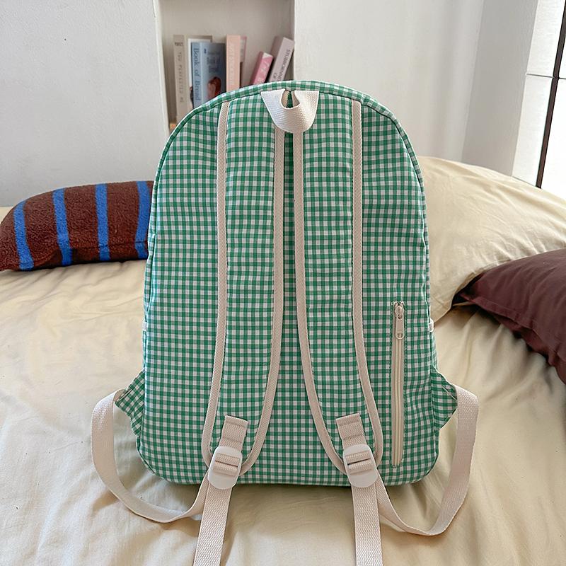 Plaid Backpack Campus Student Schoolbag Nylon Large Capacity Backpack