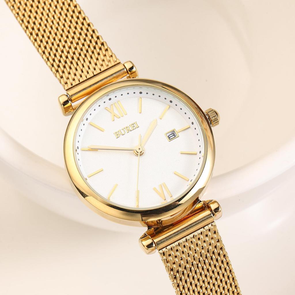 BUREI Quartz Analog Watch with Stainless Steel Slim and Perfect for and A Great Gift for and Perfect for Birthdays and Celebrations Stainless Women's