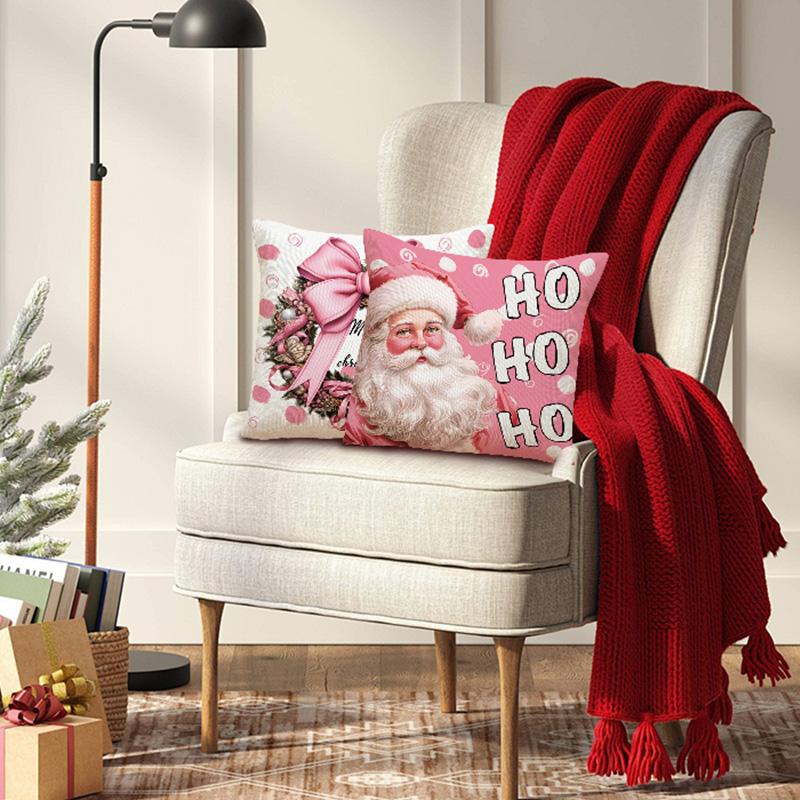 1PC Letters Printed Santa Claus Gift Box Snowman Living Room Couch Decoration Pink Christmas