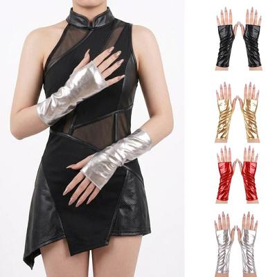 Y2K Punk Style 23cm Glossy Patent Leather Fingerless Women's Gloves