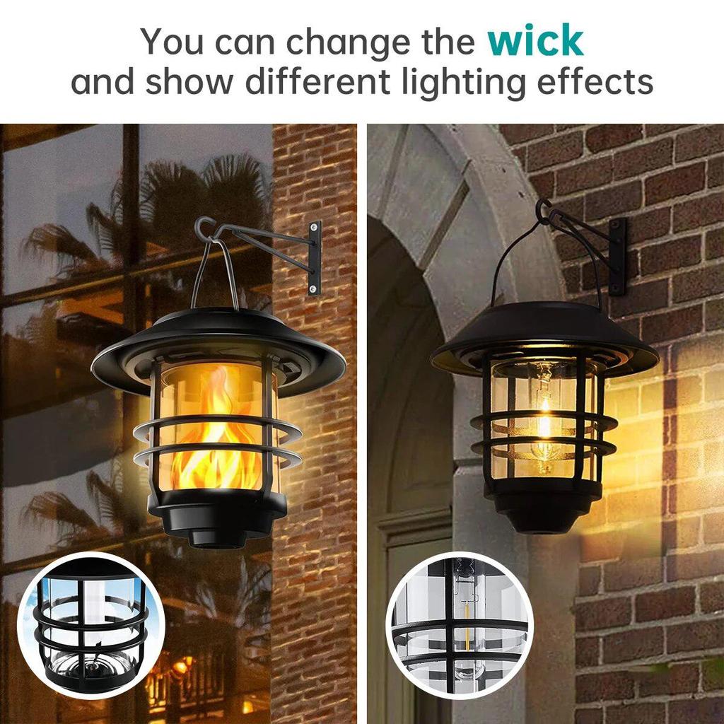 Solar Hanging Flickering Flames Led Lantern Lights Backyard Decor Decorative Wall Lamp Patio Outdoor Powered Porch Light Mounted
