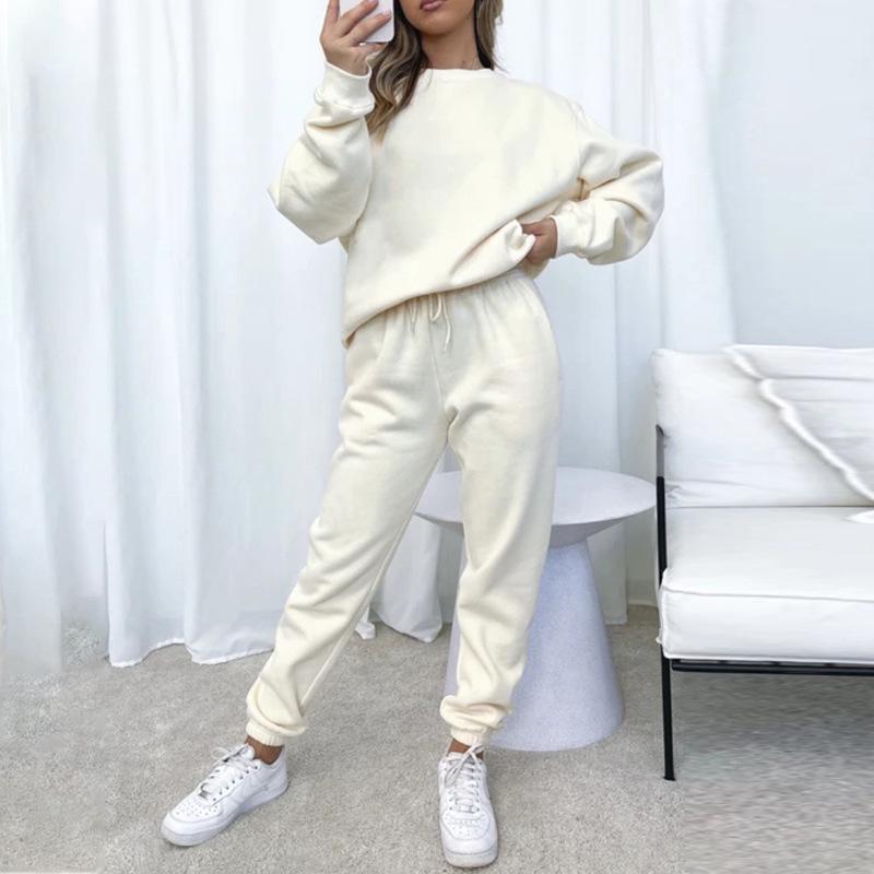 Women's New Fashion Solid Color Long Sleeve Pullover and Sweatpants Set for Autumn and Winter