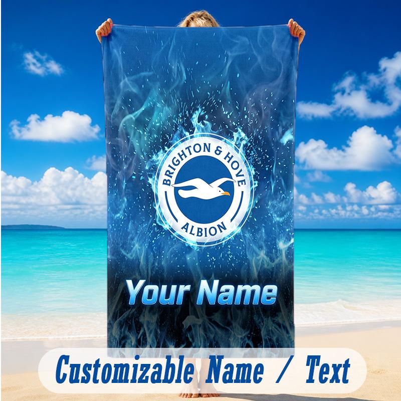 Beach Towel Custom Name Text, Quick Dry Large Towel For Beach HomeBrighton & Hove Albion Football