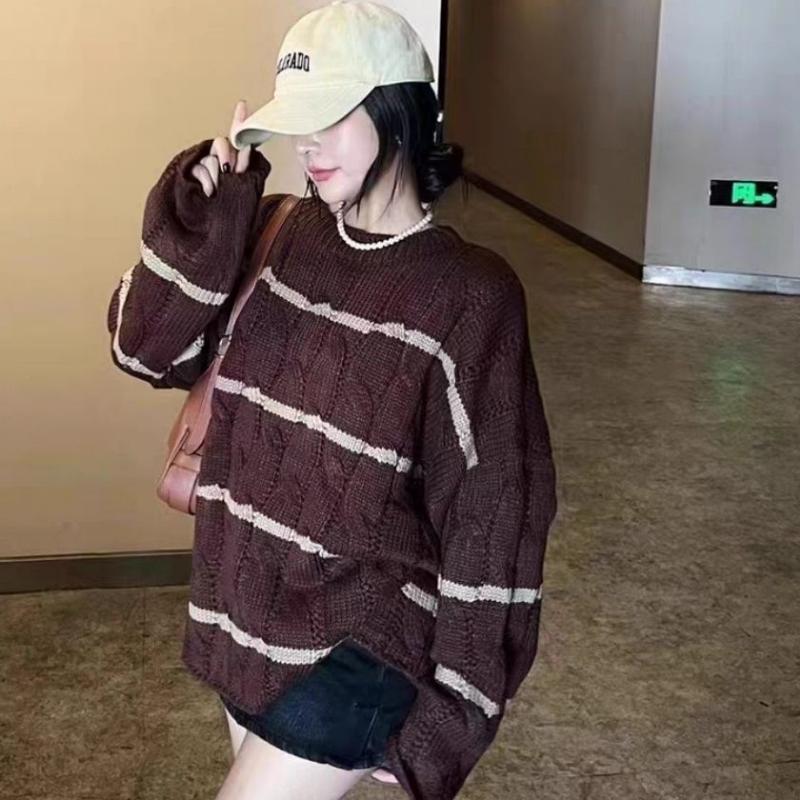 

Винтажный свободный осенне-зимний повседневный вязаный свитер с длинными рукавами, универсальный мягкий восковой пуловер, женский свитер