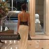 2025 Summer Elegant Deep V Silk Satin Halter Waist-Cinching Long Dress
