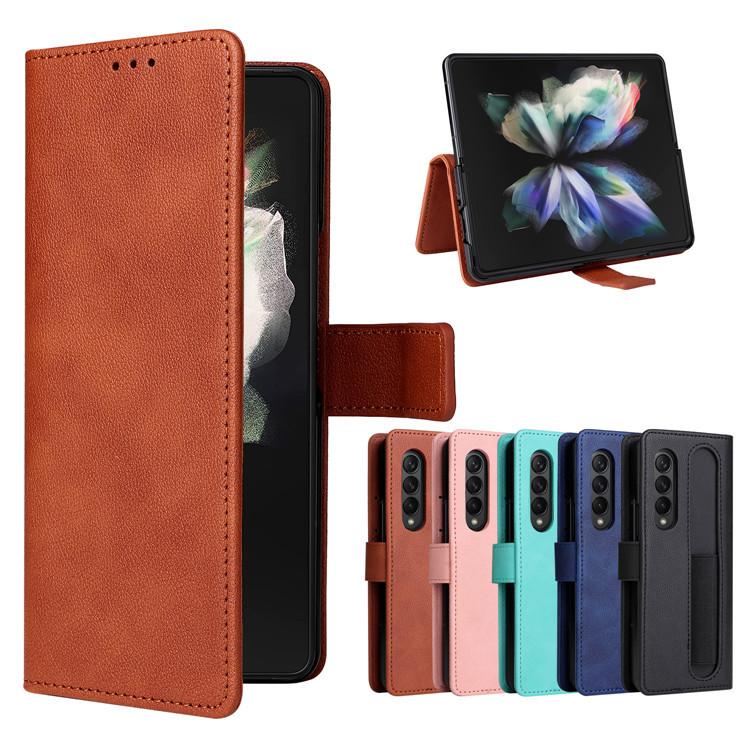 Applicable to Samsung Z Fold3 mobile phone case leather case folding screen lamb pattern flip pen slot card protective case Applicable to samsung z fold 3 коричневый