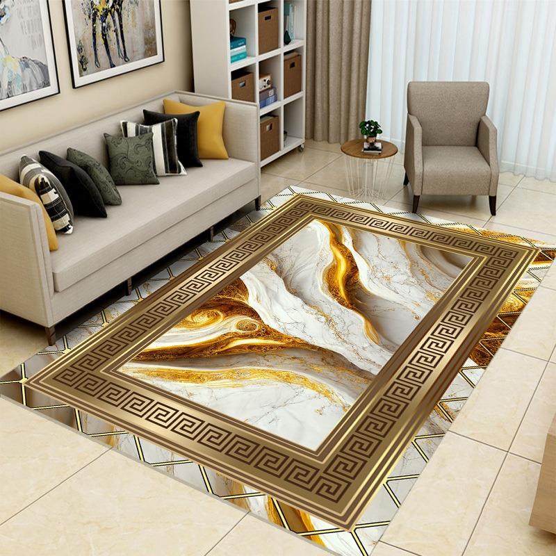 LuxuryGilded Carpet Marble Texture Living Room Anti Slip Mat European Light Luxury Bedroom Sofa Foot Mat Modern Simple Floor Mat