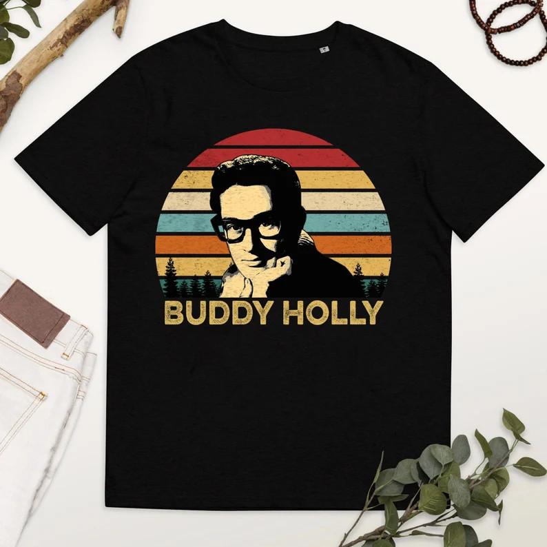 Buddy Holly Black Cotton T-Shirt All size S-345XL Unisex T-Shirt XXXXL