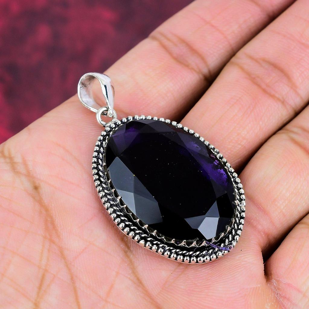 Pendentif en améthyste, bijoux en pierres précieuses, pendentif en argent sterling massif 925, cadeau pour femme, pendentif fait main