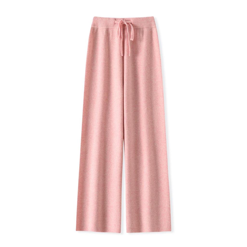 Women's Thickened Wool Knit High-Waisted Wide-Leg Floor-Length Pants for Autumn/Winter