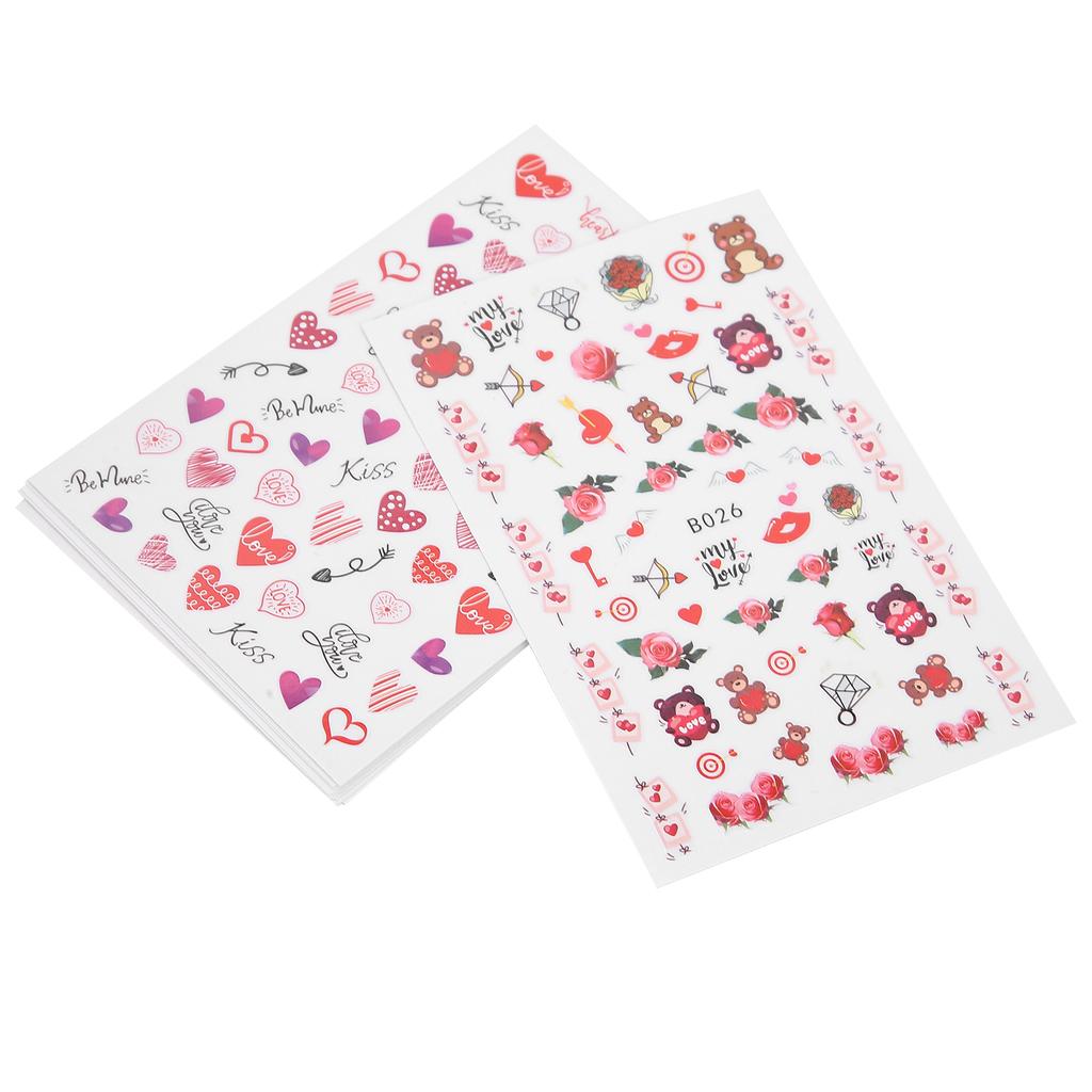 12 Sheets Valentine's Day Nail Art Stickers Red Lips Heart Shape Nail Decal Decoration