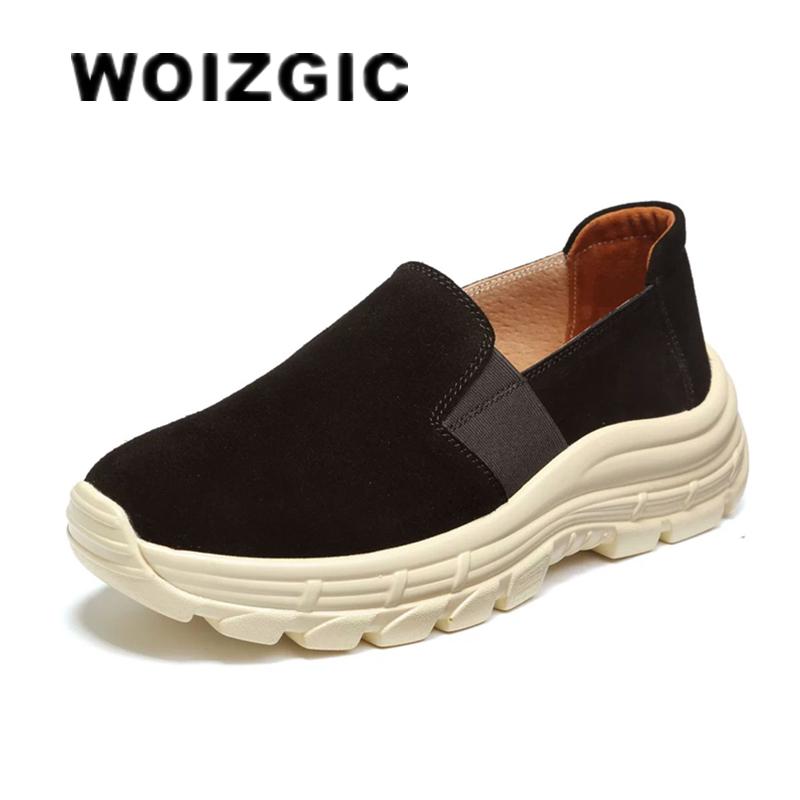 WOIZGIC Women Flats Ladies Mother Female Cow Suede Genuine Leather Shoes Loafers Sports Non Slip Breathable Vulcanized Shoes 35 бежевый 11929₽