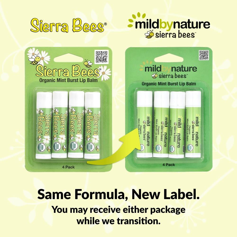 Mild By Nature, Sierra Bees™, Organic Lip Balm, Mint Burst, 4 Pack, 4.25 g (0.15 oz) Each