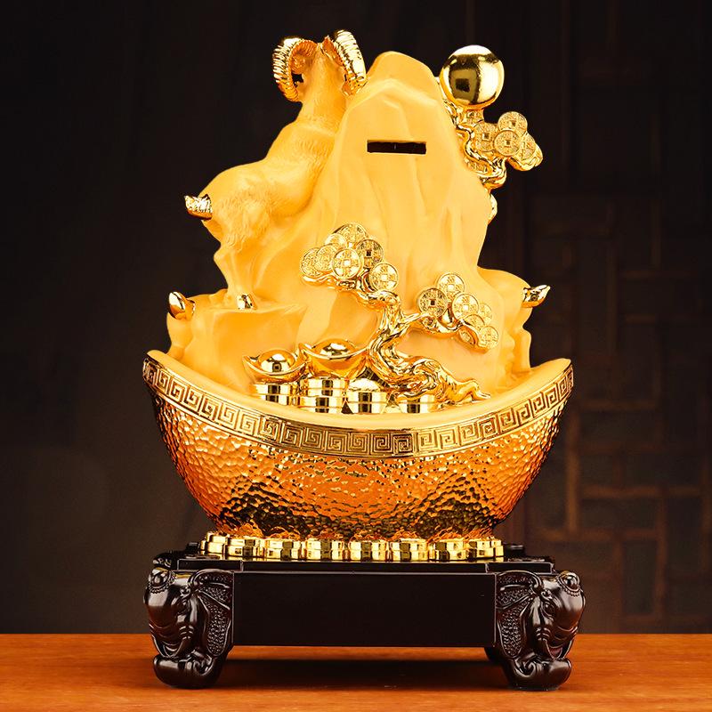 Prosperity Sheep Figurine with Gold Ingot – Attracts Wealth for Home, Office, or Gift