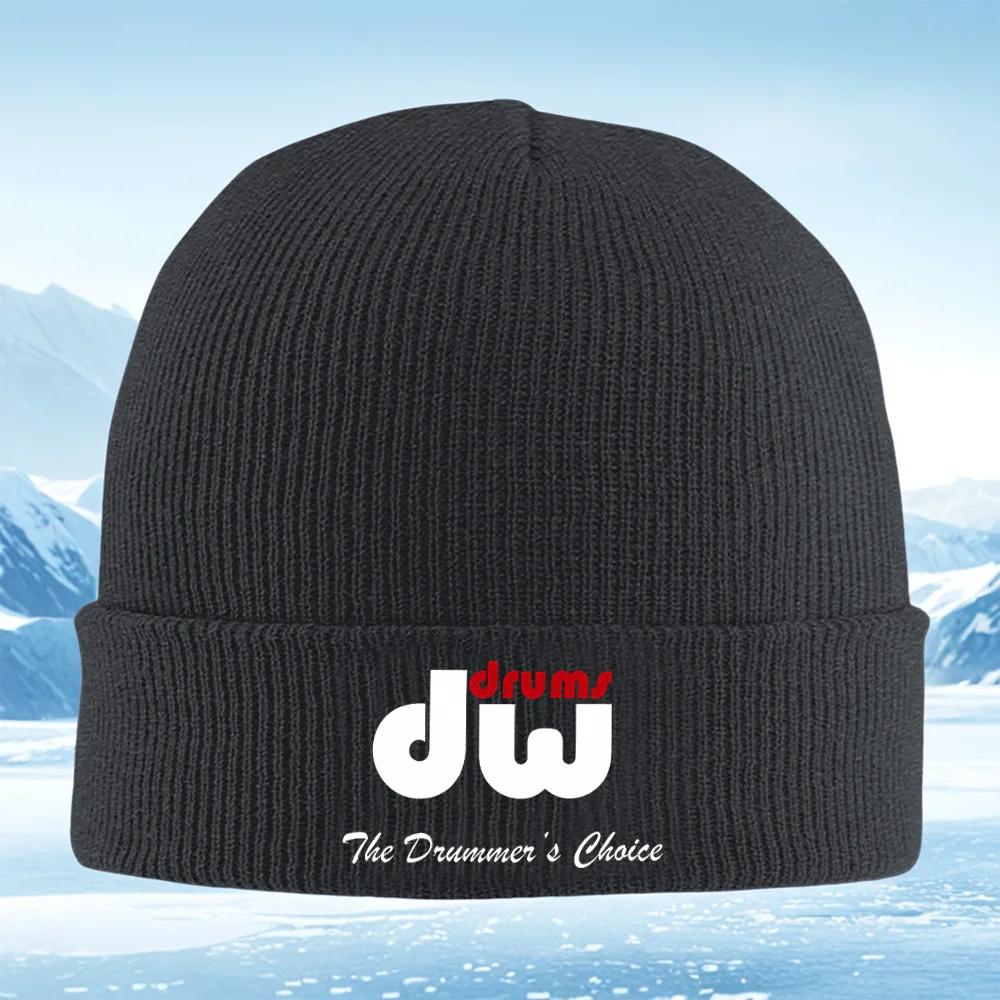 New White DW Logo Drums Words Text Men Women Unisex Knitted Hat Beanie Pullover Cap Winter Thermal Warm Christmas Outdoor Cyclin