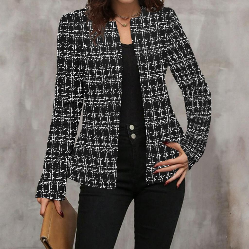 Damers Moderiktiga Rundhalsad Långärmad Kofta med Knappar