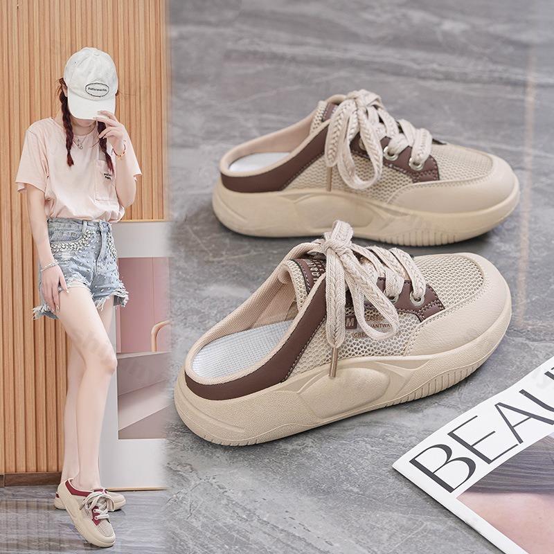 Fashion Women Slippers 2025 Summer Platform New Fashion Mesh Breath Vulcanized Shoes Comfortable Non Slip Half Slippers Zapatos De Mujer