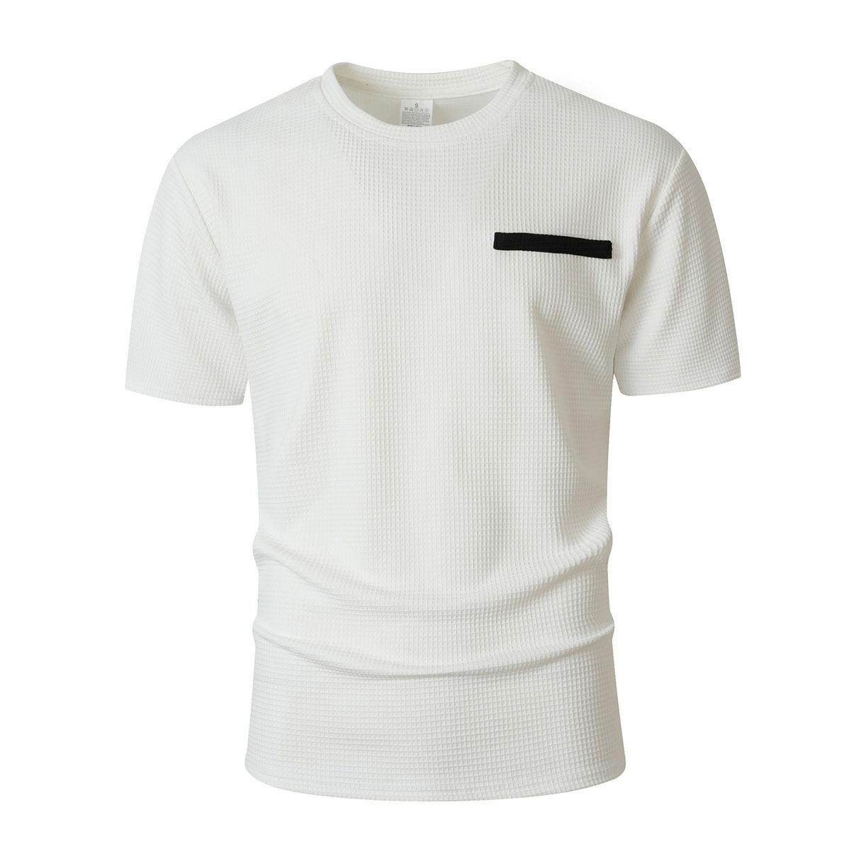 Mens Waffle Short Sleeve Crew Neck Solid Color Breathable Casual T Shirt S белый