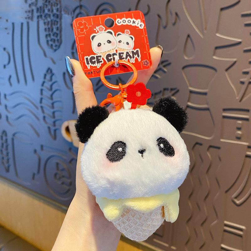 Kreslený originální nadýchaný přívěsek na klíče zmrzlina Králík Shiba Inu Klíčenka Roztomilý plyšový Panda Medvěd Krémový Klíčenka Panenka Přívěsek na tašku Dárek