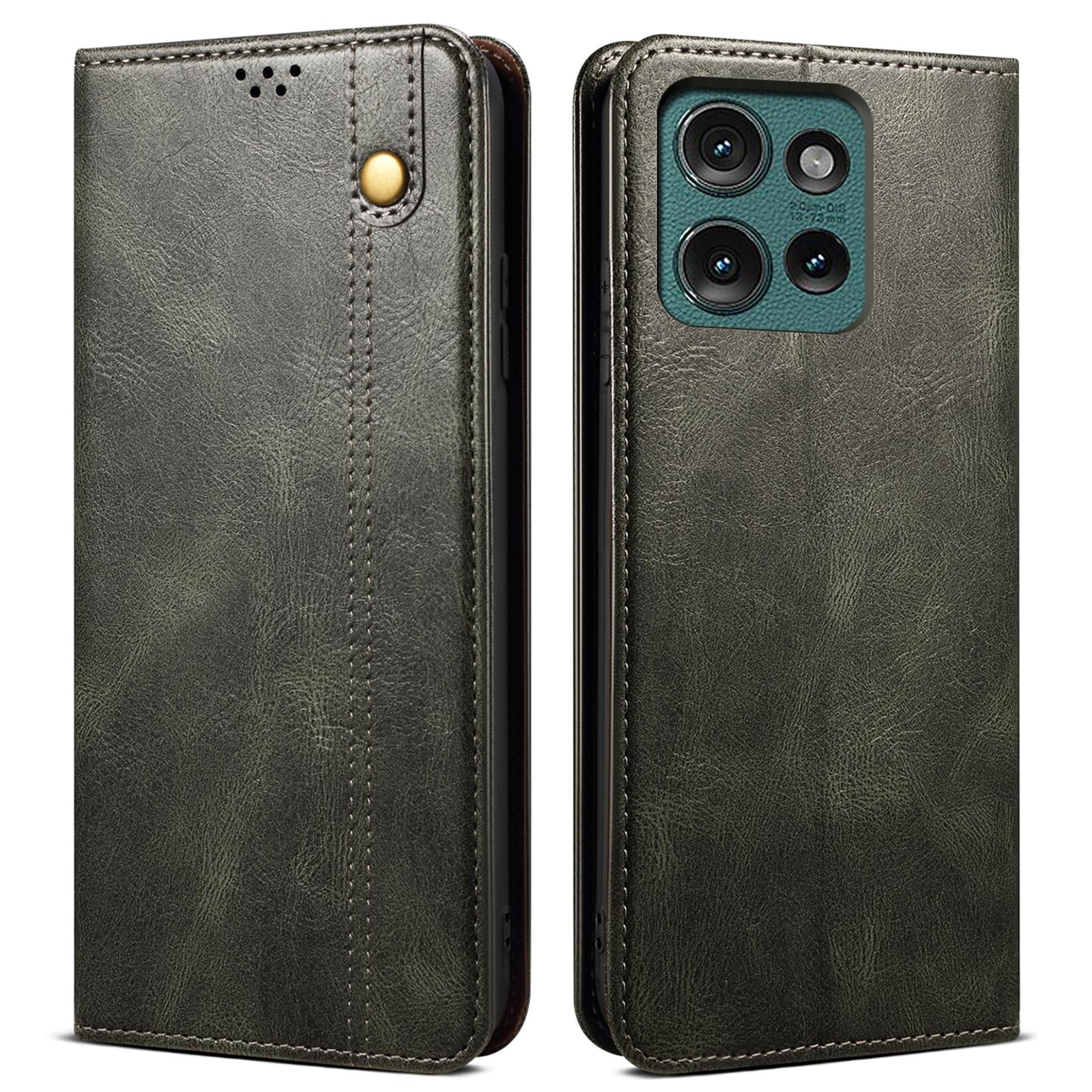 

Для Motorola Edge 50 Neo 5G/Moto S50 5G/Thinkphone 25 5G Чехол Текстура Crazy Horse Вощеная Кожа Кошелек Подставка Крышка Green