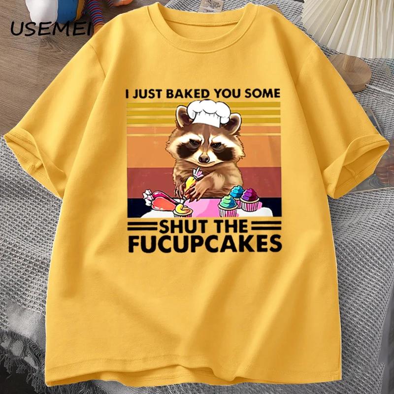 Zabawna koszulka męska Uroczy szop pracz Pieczę Właśnie upiekłem dla Ciebie Koszulka Bawełniana Letnia Krótki Rękaw Oversize Koszulka Casualowa Streetwear Top