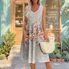 Summer Casual Midi Dresses For Women Vocation  Elastic Waist Sleeveless Knee Length Sundress With Pockets Loose Fit