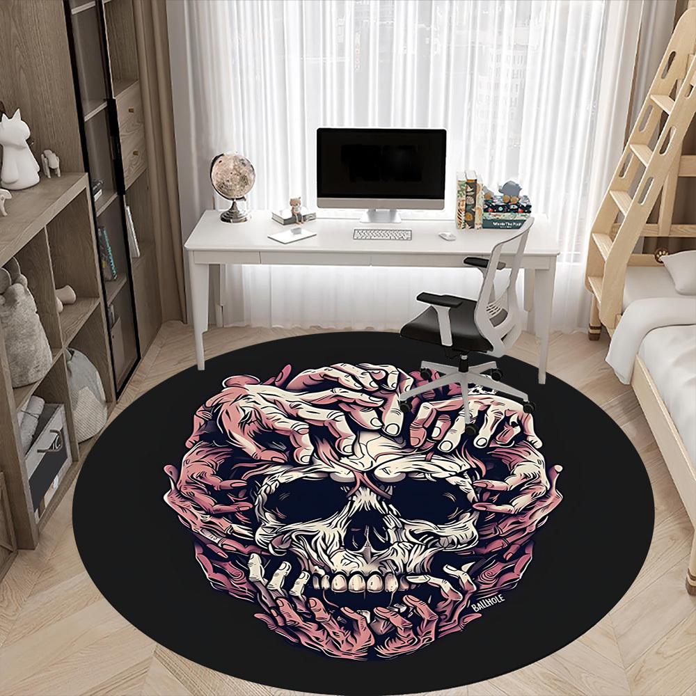 1PC Skull Hands Office Round Area Rug, Mat Suitable ForOffice, Under Office Chairs Bedroom Living Room Home Decor, Room Deco