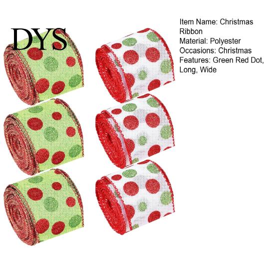 Dot Printed Wired Edge Ribbon 6 Rolls Christmas Green Red Ribbons, Decorative Wide Ribbons DIY Craft Bow Fabric Wire for Holiday Decoration (2.5 Inch