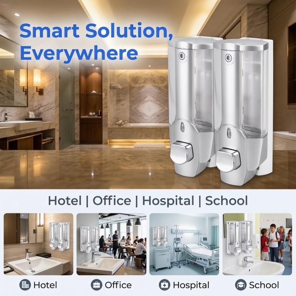 ABS Plastic Soap Dispenser 350ml Capacity Single Cup Double Cup Shampoo Dispenser Silver Refillable Lotion Dispenser Home Hotel