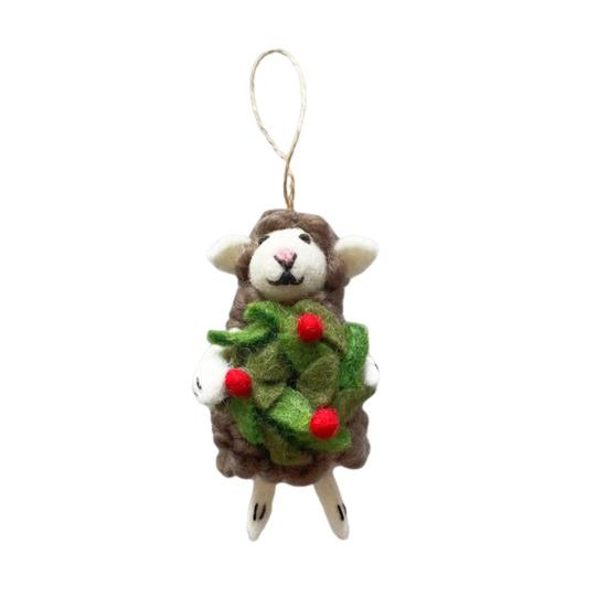 Schaf-Ornament aus Filz, handgefertigt, Lamm-Dekoration, flauschiges, lockiges Schaf, Hängeornament für Weihnachtsbaum, Tasche, Schlüsselanhänger
