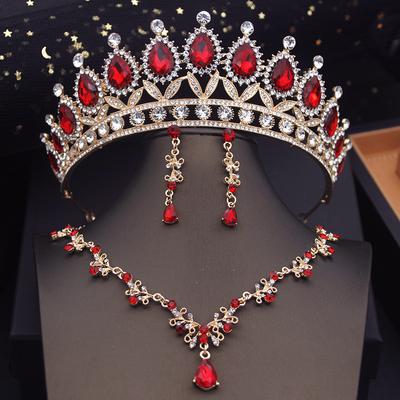 Hochzeitskleid Brautschmucksets für Mädchen Tiaras Krone und Ohrringe Choker-Halskette Modeschmuckset Brautaccessoires