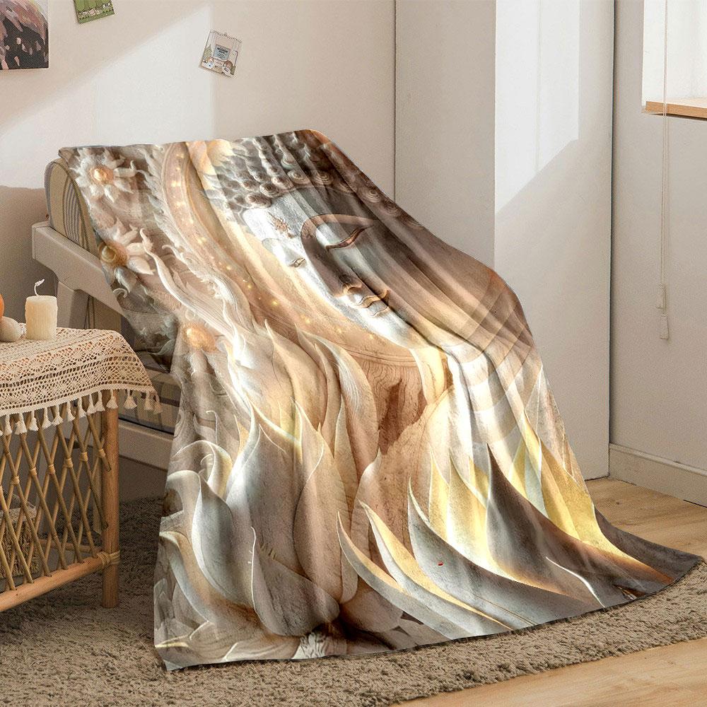 Buddha Lotus Serene Pattern Blanket bedroom Blanket for Livingroom Couch lunch break Soft throw for Friend's festival Gift