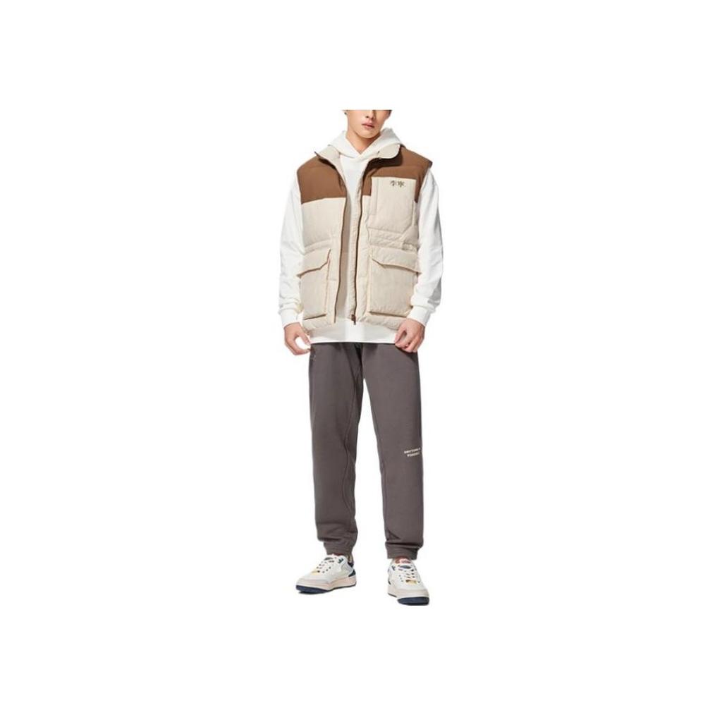 Li-Ning Sport Lifestyle Series Patchwork Design Brand Logo Printed Down Vest Men Vests Off-White AMRS017-2