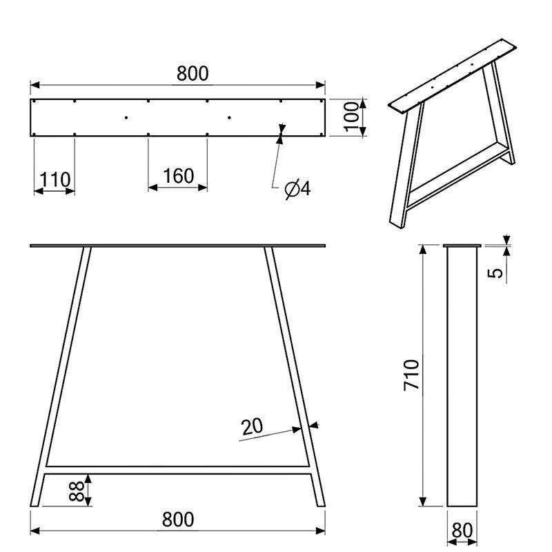 Leg type A 80x71cm BLACK